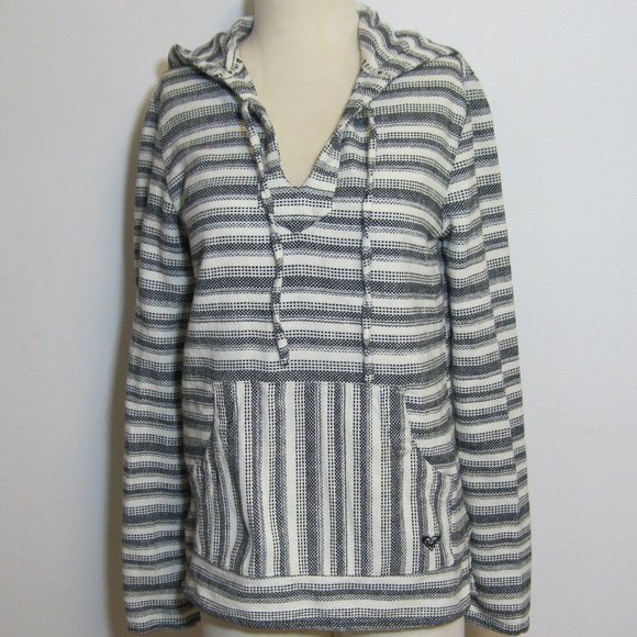 Roxy Tops - Roxy Striped White & Black Textured Woven Cotton Women's Hoodie Size M EUC